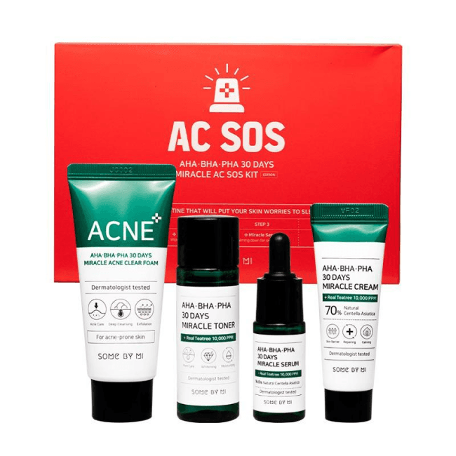 Aha-Bha-Pha 30 Days Miracle Ac S.O.S Kit (Foam 30ml
Toner 30ml
Serum 10ml
Cream 20g)