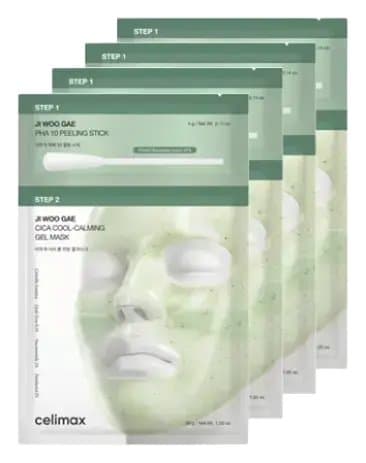 Ji Woo Gae Cica Pha Peel 2-Step Gel Mask 4ea (4 g / Net Wt. 0.14 oz. + 30 g / Net Wt. 1.05 oz. X 4EA)